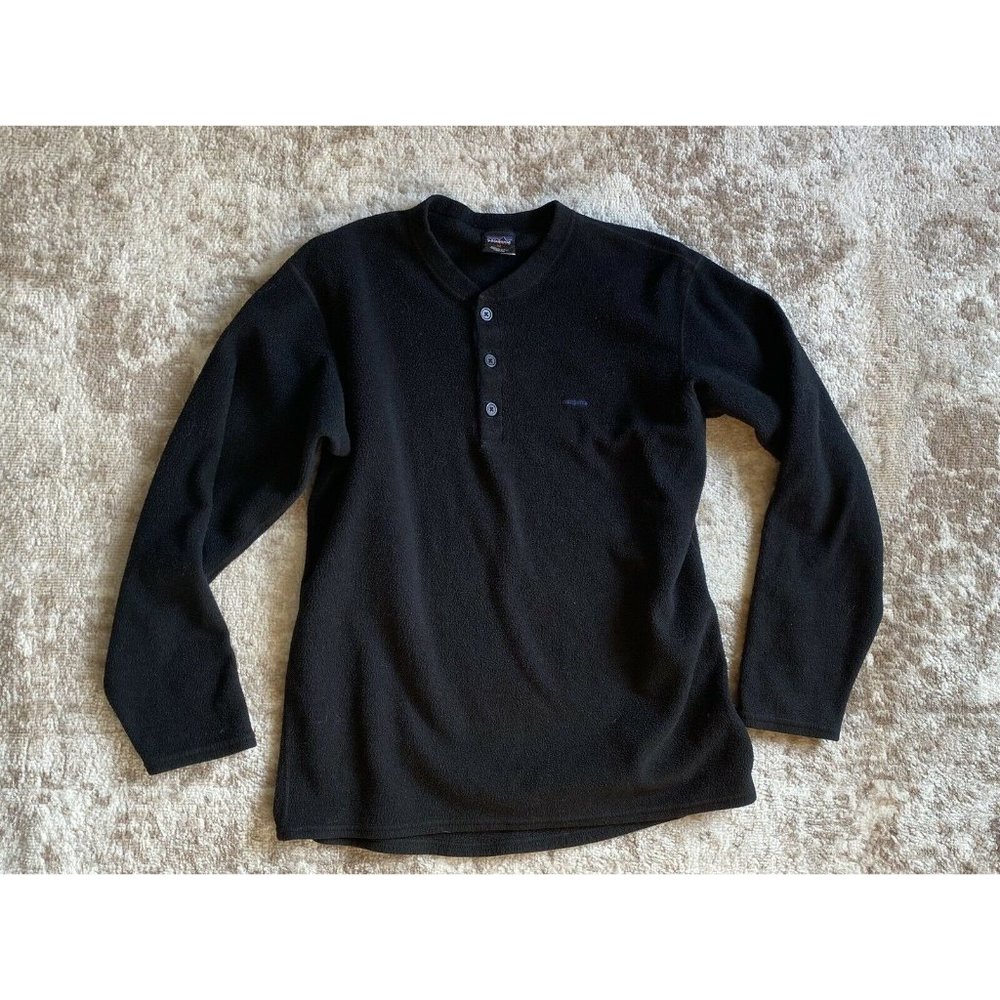 patagonia capilene pullover fleece sweater lightweight half button black men’s M